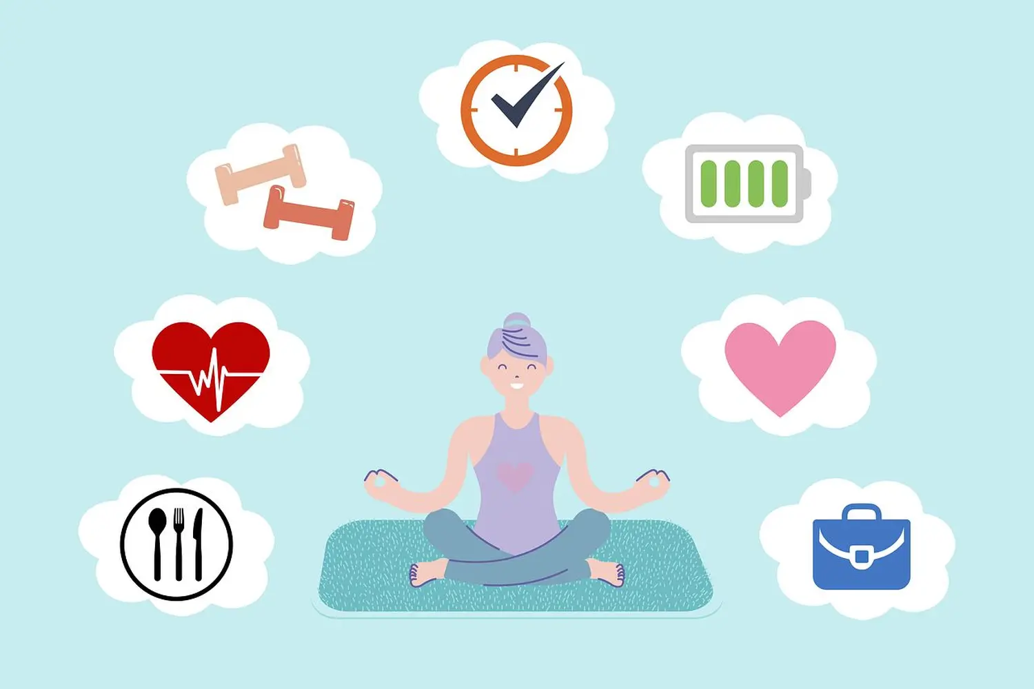 Ergotherapie Altstadt Spandau, Illustration einer glücklichen Frau beim Yoga, Konzept für ein ausgeglichenes Leben